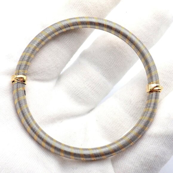 Authentic Vintage Cartier 18k Yellow Gold + Steel Bangle Trinity Bracelet - Picture 8 of 11